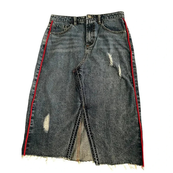 Hotwind Denim knee length A-Line Skirt with slit  Size Large - Picture 1 of 8